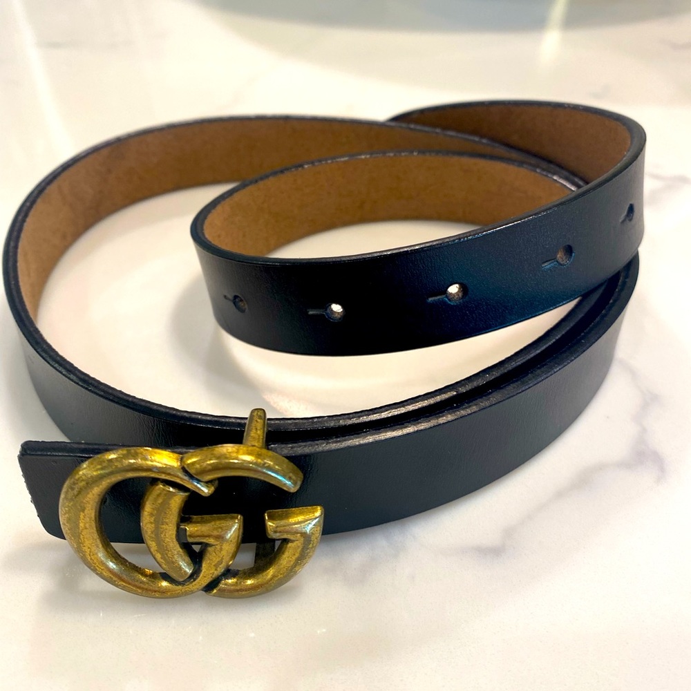 “Gucci” knockoff black genuine leather belt